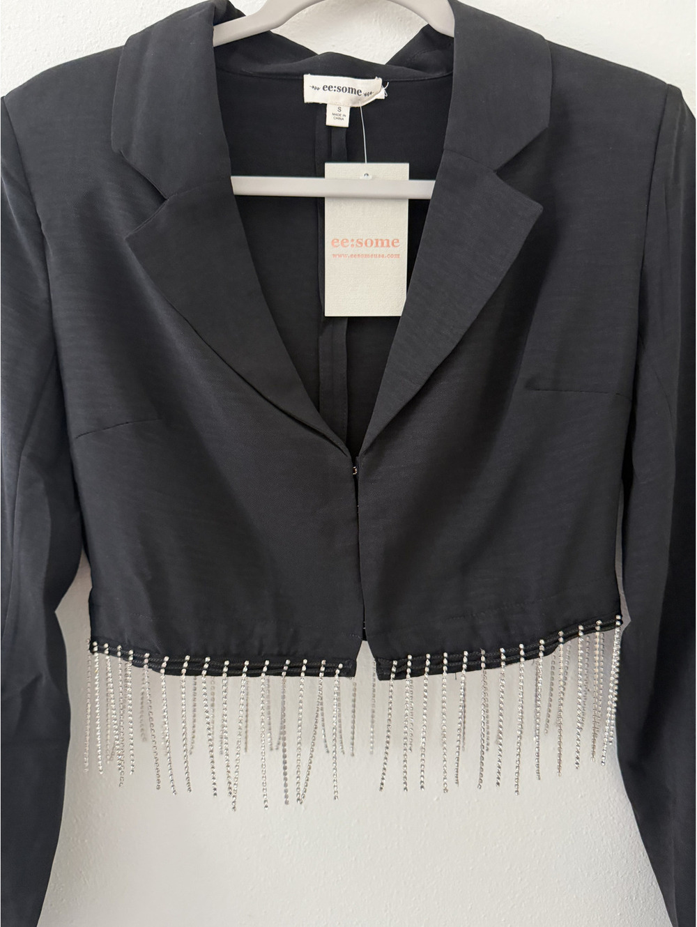 EE:some Silver Rhinestone Grunge Revival Fringe Mob Wife Crop Blazer size small - Picture 5 of 11